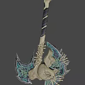 Mythical Axe Weapon With Green Glowing Patterns Skull Design And Bone Handle 3d model