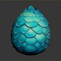 Fantasy Game Movie Character Blue Shiny Scaled Egg With Textured Surface