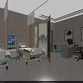 Modern Hospital Ward Interior With Two Beds Medical Equipment Desk Chairs And Decorative Art