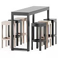 Modern Table and Chair Set with Black Frame and Beige Stools for Home Dining Area