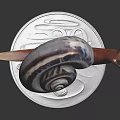 Snail With Striped Spiral Shell On Silver Euro Coin Isolated On Dark Background