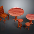 Wooden Dining Furniture Set With Round Table Chair And Small Stools
