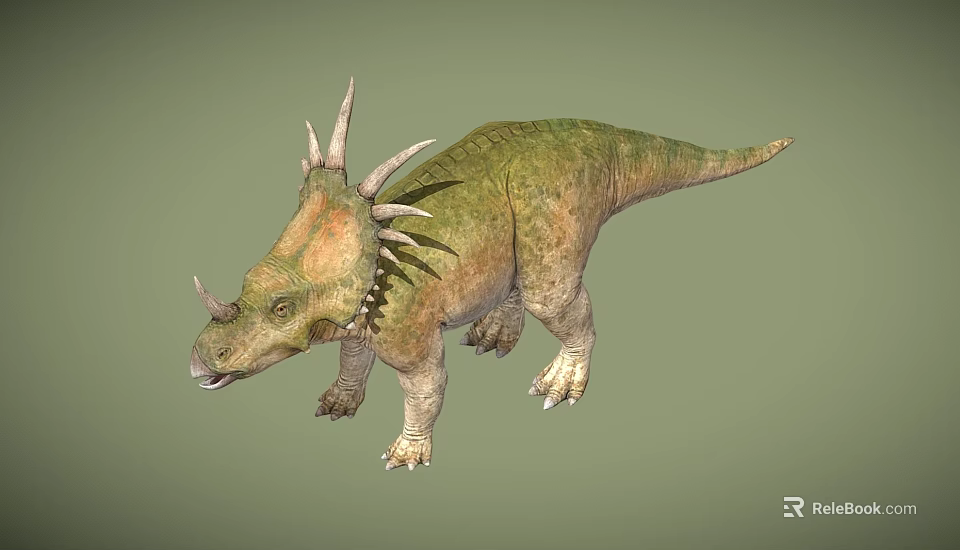 Horned Reptile Dinosaur With Spiked Back And Green Brown Skin Standing Pose 3d model 