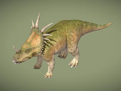 Horned Reptile Dinosaur With Spiked Back And Green Brown Skin Standing Pose 3d model