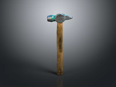 Classic Weapon Hammer With Silver Head Blue Accent And Wooden Handle On Gray Gradient Background 3d model