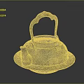 Antique Iron Teapot with Curved Handle and Matching Tray in Vintage Design