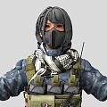 Game and Movie Character Three Angles View With Tactical Helmet Mask Vest and Pistol