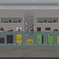 Colorful Luggage and Stylish Handbags Display in Modern Retail Store with Shelves