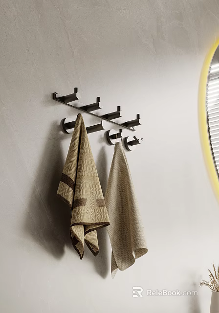 Modern Bathroom Towel Rack Wall Mounted with Hooks and Hanging Towels Stylish Design 3d model 
