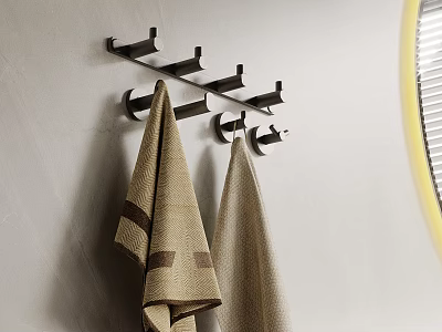 Modern Bathroom Towel Rack Wall Mounted with Hooks and Hanging Towels Stylish Design 3d model