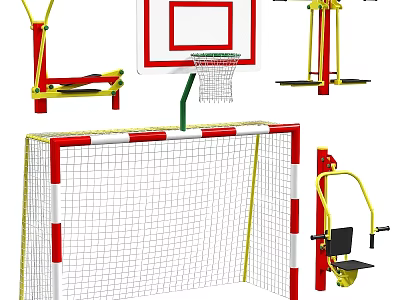 Outdoor Sports Equipment Set With Basketball Hoop Soccer Goal And Fitness Trainers 3d model