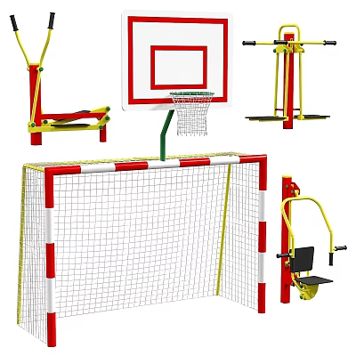 Outdoor Sports Equipment Set With Basketball Hoop Soccer Goal And Fitness Trainers 3d model
