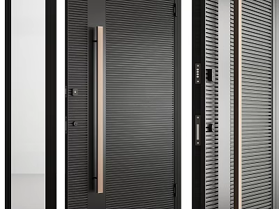Elegant Modern Hinged Doors With Vertical Striped Panels And Metal Handles Design 3d model