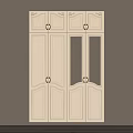 White Paneled Wardrobe Door Design With Glass Inserts And Gold Metal Handles