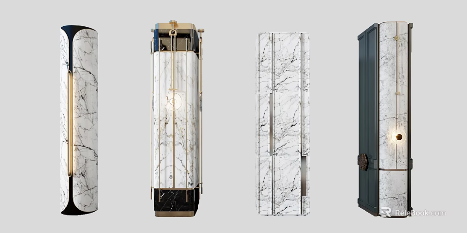 Stylish Modern Marble Pillars With Textured Surfaces And Diverse Decorative Designs 3d model 