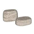 Two Light Tone Stone Stools With Natural Rustic Textured Surface Design 3d model