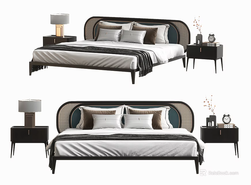 Modern Double Bed Interior Design With Nightstands Table Lamps And Decorative Items 3d model