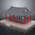 Traditional Chinese Pavilion With Red Pillars And Black Tiled Roof On Stone Platform