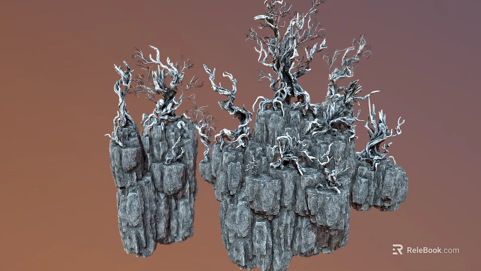 Gray Stone Blocks With Twisted Wood Branches Natural Rock And Timber Artwork 3d model 