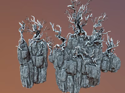 Gray Stone Blocks With Twisted Wood Branches Natural Rock And Timber Artwork 3d model