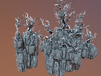 Floating Island Mountain Cartoon Mountain Stone Rock Trunk Tree Branch Cartoon Tree model