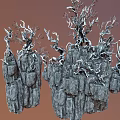 Floating Island Mountain Cartoon Mountain Stone Rock Trunk Tree Branch Cartoon Tree 3d model