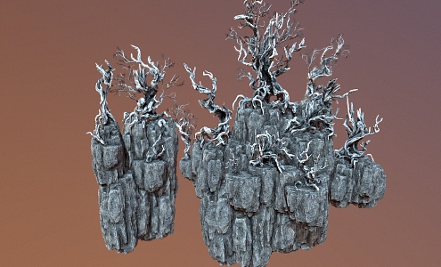 Floating Island Mountain Cartoon Mountain Stone Rock Trunk Tree Branch Cartoon Tree 3d model