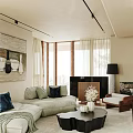 Modern Living Room Interior Design With Cozy Sofa White Rug Wall Art And Large Windows