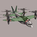 3D Model of Military Fighter Jet with Multiple Propellers Green Camouflage Design and Aerodynamic Wings