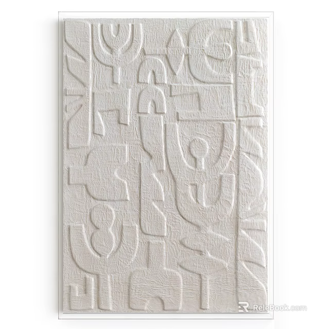 White Textured Relief Abstract Painting Featuring Intricate Geometric Patterns Design 3d model