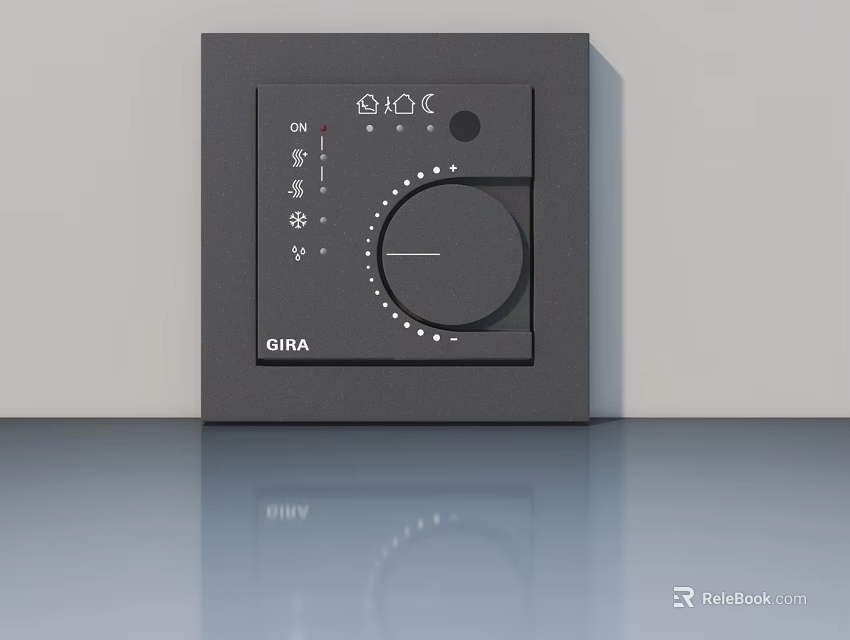 Modern Gray Swing Door with GIRA Control Panel on Light Wall and Reflective Floor 3d model 