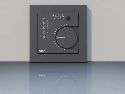 Modern Gray Swing Door with GIRA Control Panel on Light Wall and Reflective Floor 3d model