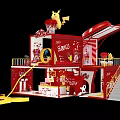 Red And Yellow Decorative Scene With Cartoon Character Fortune Elements And Multi Level Structure 3d model