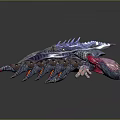 Game Movie Character With Blue Purple Skin Spiked Back Yellow Claws And Red Head