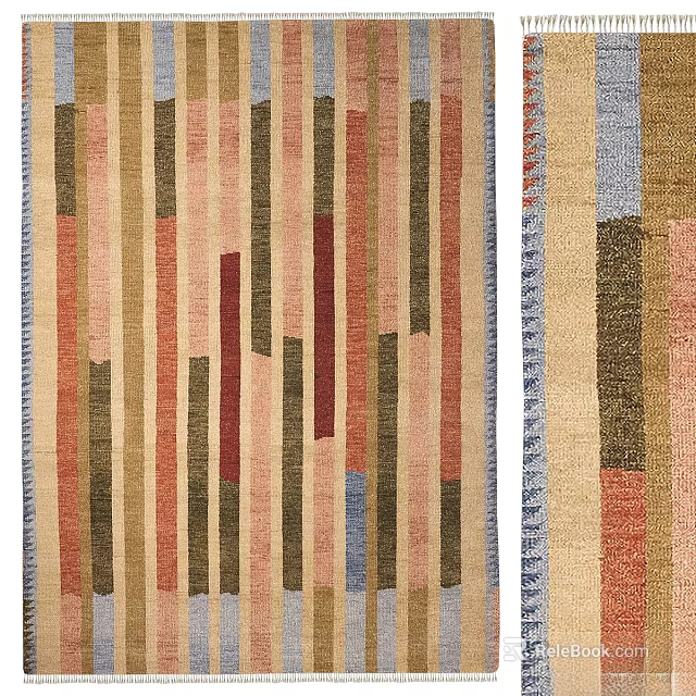Modern Square Rug Featuring Multicolored Vertical Stripes And Geometric Patterns Design 3d model 