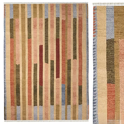 Modern Square Rug Featuring Multicolored Vertical Stripes And Geometric Patterns Design 3d model