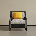 Modern Single Sofa With Black Frame Light Cushion And Yellow Throw Pillow 3d model