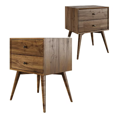 Sleek Modern Bedside Table In Walnut Wood With Two Drawers And Tapered Legs 3d model