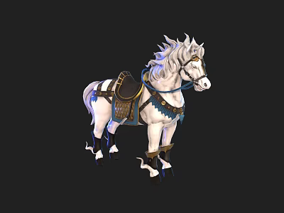 White Horse With Blue Decorations And Glowing Effects On Black Background 3d model
