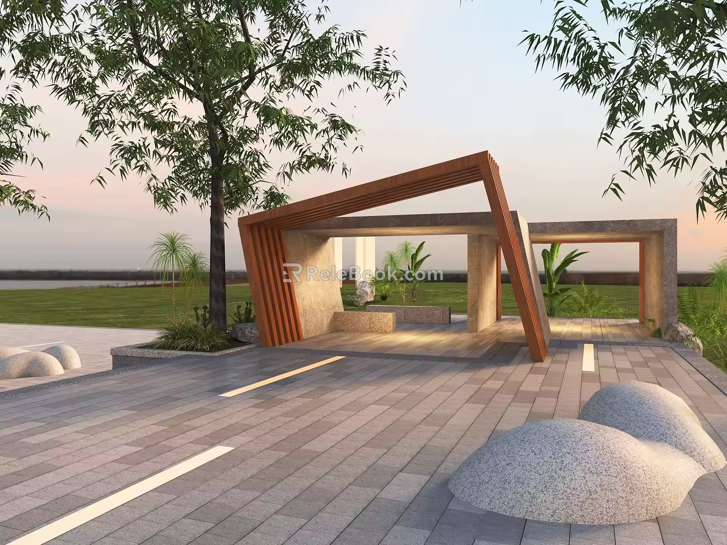 Gallery frame characteristic gallery pavilion cement pavilion 3d model
