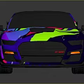Vibrant Colorful Sports Car With Neon Graphics Aerodynamic Design And Rear Spoiler