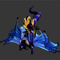 Blue And Yellow Mythical Dragon With Fantasy Rider And Decorative Wings