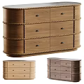 Elegant Curved Light Wooden Sideboard Cabinet With Marble Top And Exquisite Decorative Trim Design