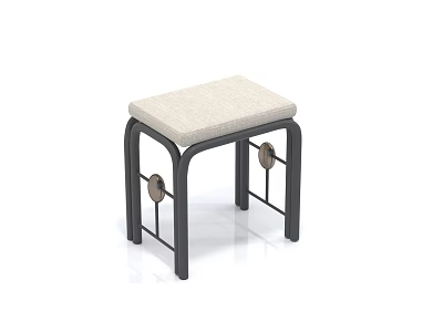 Modern Stylish Stool With Beige Cushioned Seat Black Metal Frame And Circular Decor 3d model