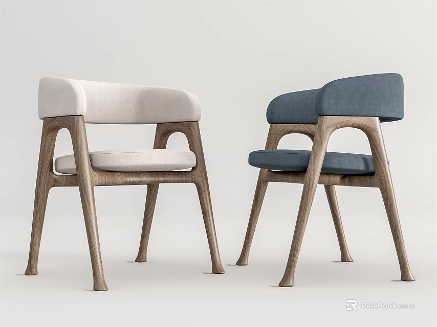 Modern Minimalist Dining Chairs With White And Blue Upholstered Seats And Wooden Frame 3d model 