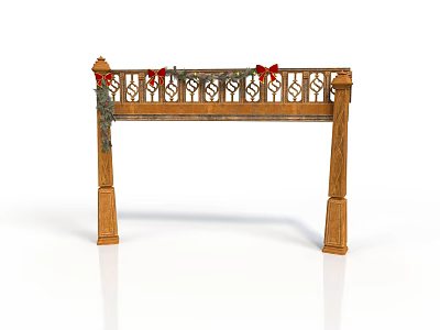 Decorative Wooden Archway With Red Bows And Green Garland Decorations 3d model