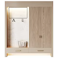 Modern Entryway And Side Cabinet Interior With Light Wood Finish Hooks And Storage Drawers