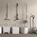 Wall Mounted Cleaning Tools Arrangement With Mops Buckets And Sinks 3d model