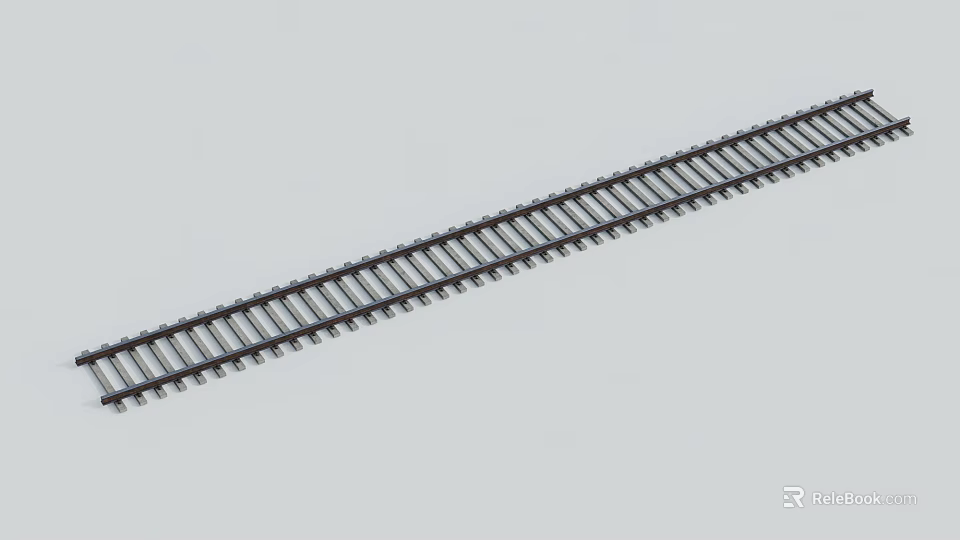 Detailed Straight Model Railroad Track Made of Metal on White Background 3d model 