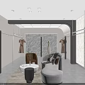 Modern Clothing Store Exterior With Stylish Window Display Mannequins And Decorative Plants